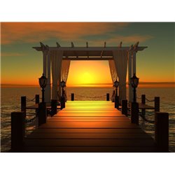 Пирс на фоне оранжевого заката - Фотообои Море|побережье - Модульная картины, Репродукции, Декоративные панно, Декор стен