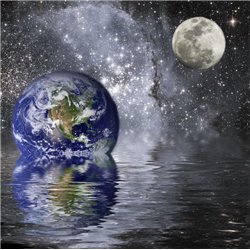 Земля и Луна над водой - Фотообои Космос|Земля - Модульная картины, Репродукции, Декоративные панно, Декор стен