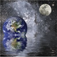 Портреты картины репродукции на заказ - Земля и Луна над водой - Фотообои Космос|Земля
