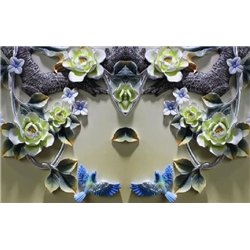 Две синие птицы - 3D фотообои|3D цветы