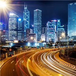 Ночной трафик - Фотообои Современный город|Гонконг - Модульная картины, Репродукции, Декоративные панно, Декор стен