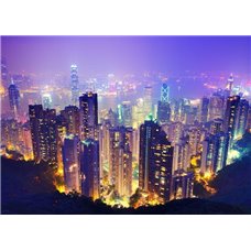 Картина на холсте по фото Модульные картины Печать портретов на холсте Красивый вид на ночной Гонконг - Фотообои Современный город|Гонконг