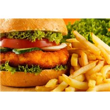 Картина на холсте по фото Модульные картины Печать портретов на холсте Гамбургер и картофель фри - Фотообои Еда и напитки|еда