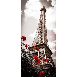 Розы на фоне Эйфелевой башни - Черно-белые фотообои - Модульная картины, Репродукции, Декоративные панно, Декор стен