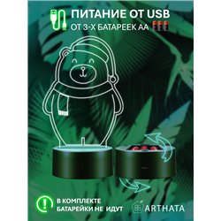 Детский ночник новогодний светодиодный Мишка в колпаке