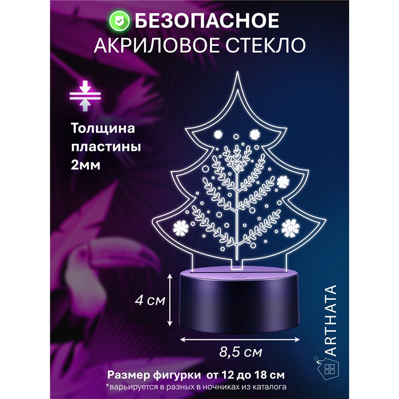 Новогодний ночник подарок на Новый год Елочка снежинки