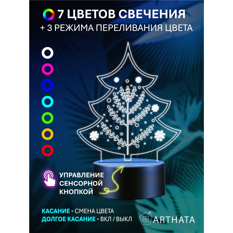 Новогодний ночник подарок на Новый год Елочка снежинки