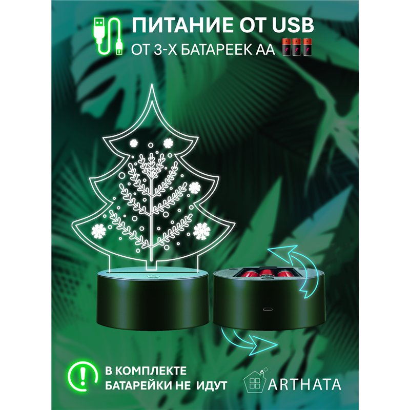 Новогодний ночник подарок на Новый год Елочка снежинки