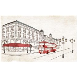 автобус на улице города - Фотообои Иллюстрации - Модульная картины, Репродукции, Декоративные панно, Декор стен