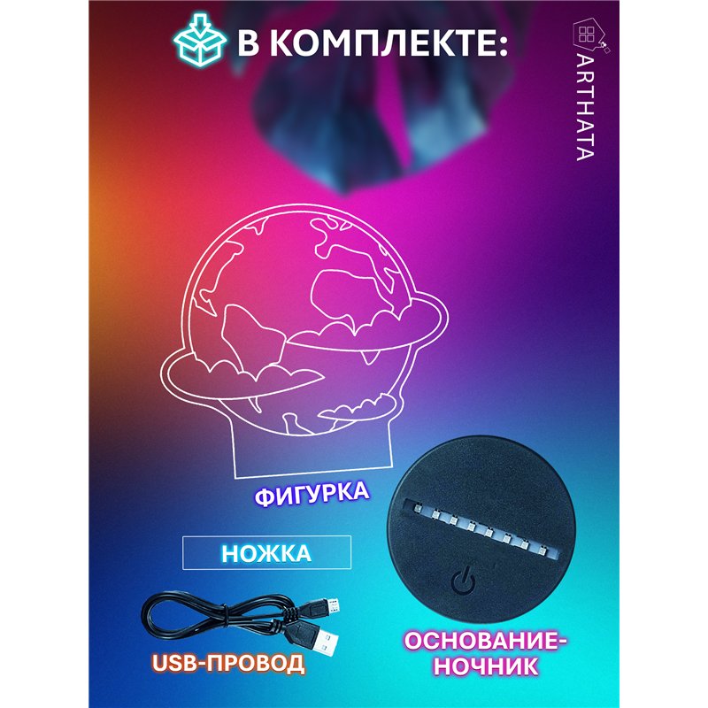 Светодиодный ночник космос фигурка Планета в облаках