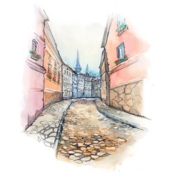 улица старого города - Фотообои Иллюстрации - Модульная картины, Репродукции, Декоративные панно, Декор стен