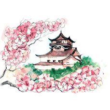Картина на холсте по фото Модульные картины Печать портретов на холсте японский дом и сакура - Фотообои Иллюстрации