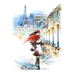 девушка в Париже - Фотообои Иллюстрации - Модульная картины, Репродукции, Декоративные панно, Декор стен