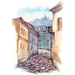 улочка старого города - Фотообои Иллюстрации - Модульная картины, Репродукции, Декоративные панно, Декор стен