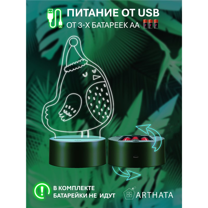 Детский ночник новогодний на батарейках Птица колпаке