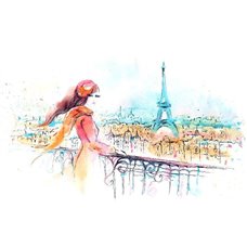 Картина на холсте по фото Модульные картины Печать портретов на холсте девушка в Париже - Фотообои Иллюстрации