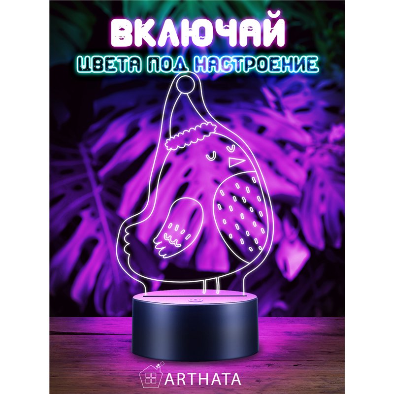 Детский ночник новогодний на батарейках Птица колпаке
