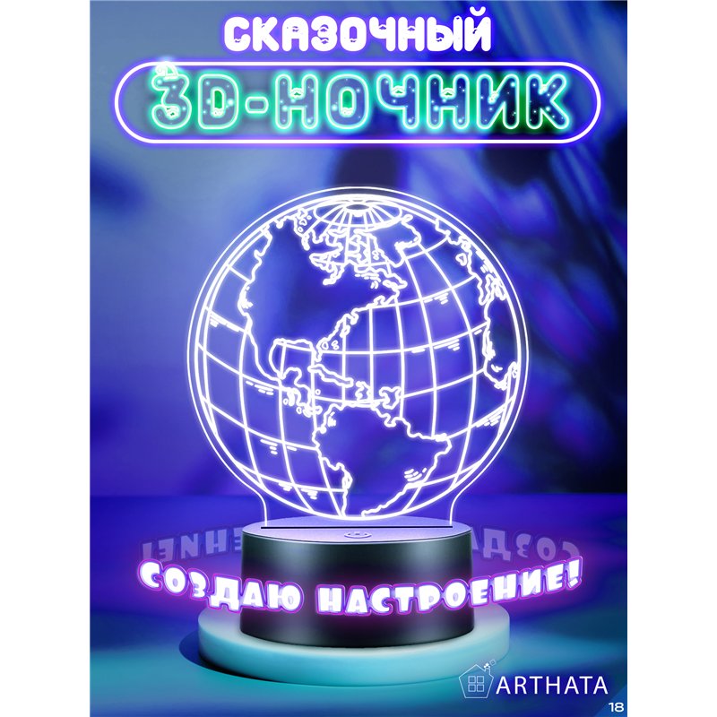 Светодиодный светильник ночник детский фигурка 3д планета