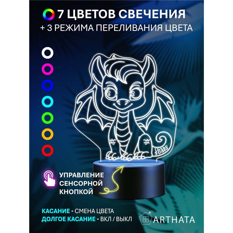 Ночник-светильник светодиодный фигурка дракона символ года