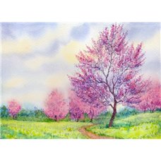 Картина на холсте по фото Модульные картины Печать портретов на холсте Цветущие деревья - Фотообои акварель