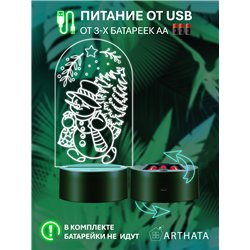 Новогодний детский ночник беспроводной Снеговик с елкой