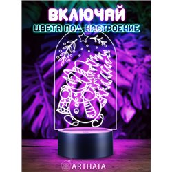 Новогодний детский ночник беспроводной Снеговик с елкой