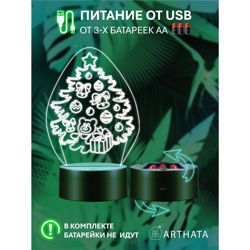 Детский ночник новогодний на батарейках елка и подарки