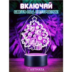 Детский ночник новогодний на батарейках елка и подарки