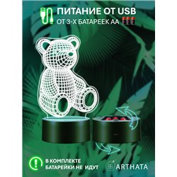 Светодиодный светильник детский ночник фигурка 3д Медведь