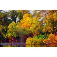 Портреты картины репродукции на заказ - Деревья над водой - Фотообои природа|осень