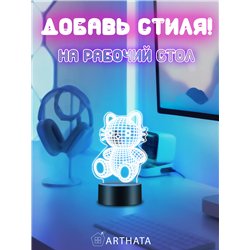 Детский ночник на батарейках светодиодный 3D котик