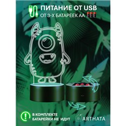 Светодиодный детский ночник на батарейках монстр циклоп