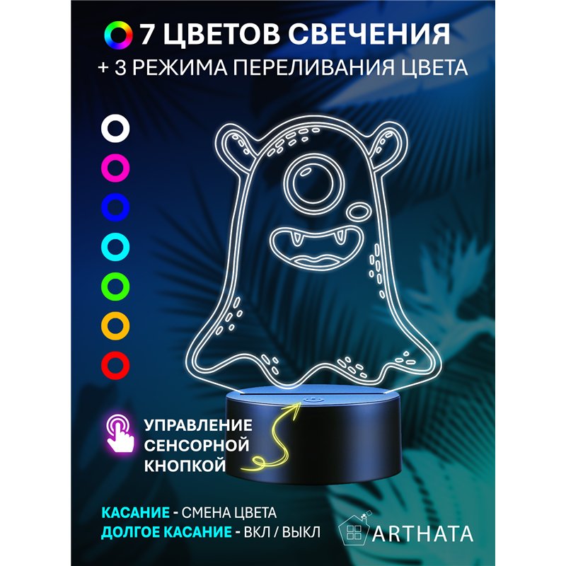 Светодиодный детский ночник в спальню монстр циклоп
