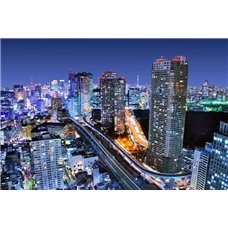 Картина на холсте по фото Модульные картины Печать портретов на холсте Здания в Токио - Фотообои Современный город|Ночной город
