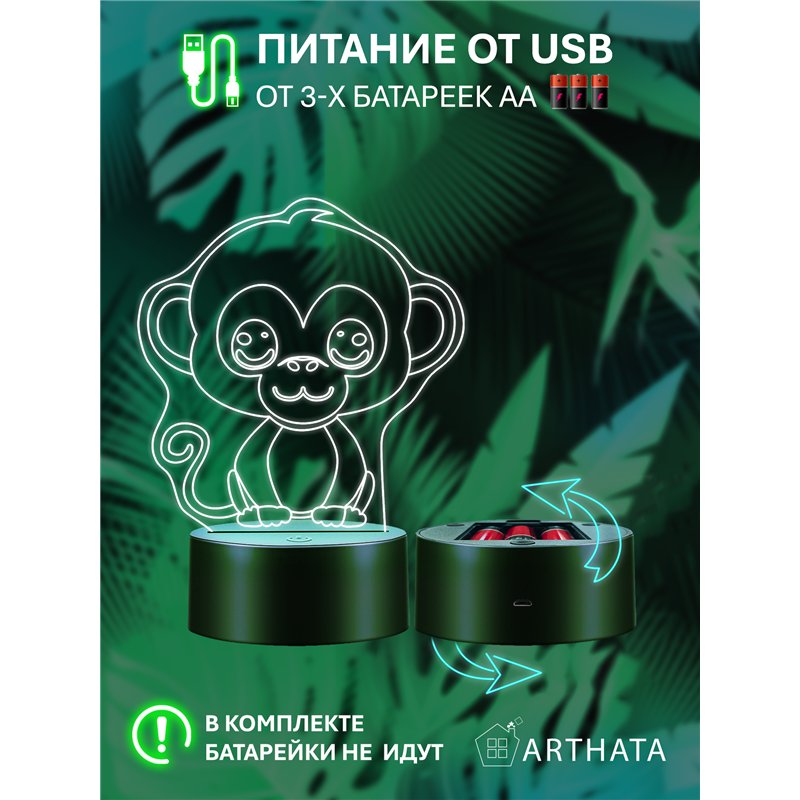 Детская лампа ночник на батарейках светодиодная обезьяна