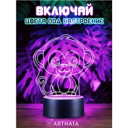 Детская лампа ночник на батарейках светодиодная обезьяна