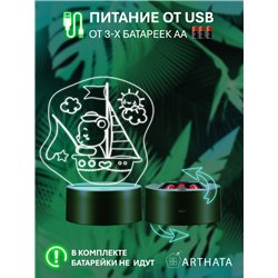 Светодиодная лампа ночник на батарейках мишка на карабле