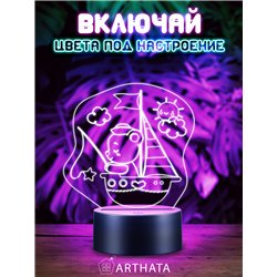 Светодиодная лампа ночник на батарейках мишка на карабле