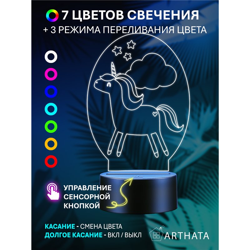 Беспроводной детский ночник девочкам светодиодный единорог