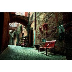 Красная скамейка - Фотообои Старый город - Модульная картины, Репродукции, Декоративные панно, Декор стен