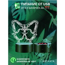Светодиодный светильник ночник на батарейках бабочка