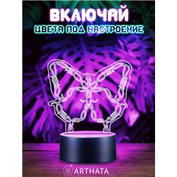 Светодиодный светильник ночник на батарейках бабочка