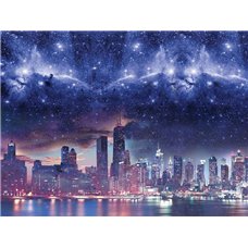 Картина на холсте по фото Модульные картины Печать портретов на холсте Звездное небо над городом - Фотообои Современный город|Ночной город