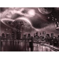 Картина на холсте по фото Модульные картины Печать портретов на холсте Космос над Нью-Йорком - Фотообои Современный город|Ночной город