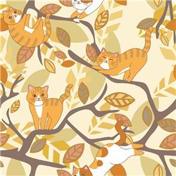 Коты на дереве - Фотообои паттерн - Модульная картины, Репродукции, Декоративные панно, Декор стен