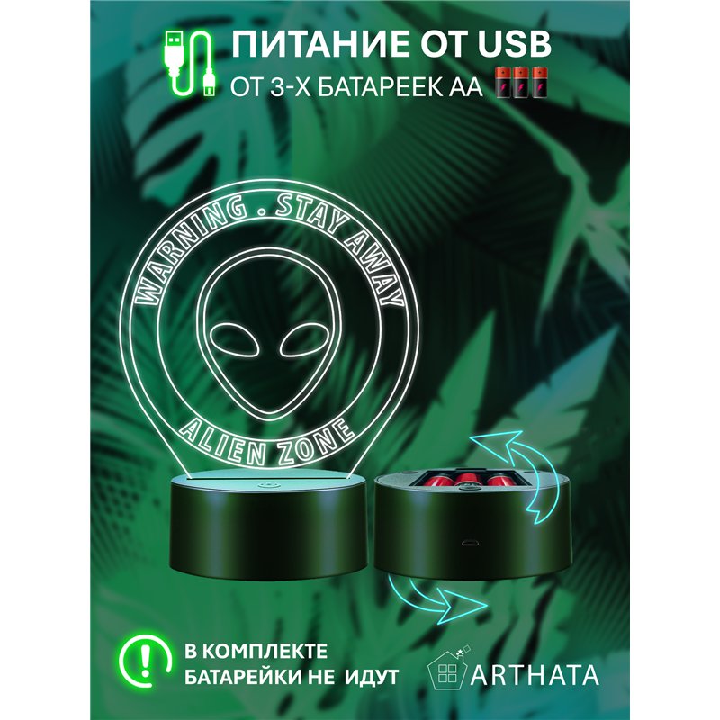 Светодиодный RGB ночник детский инопланетяне WARNING - НЛО