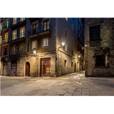 Картина на холсте по фото Модульные картины Печать портретов на холсте Пустая улица Барселоны ночью - Фотообои Старый город|Испания