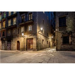 Пустая улица Барселоны ночью - Фотообои Старый город|Испания - Модульная картины, Репродукции, Декоративные панно, Декор стен