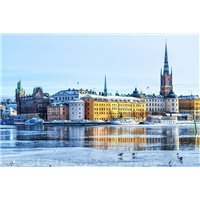 Портреты картины репродукции на заказ - Замерзшая река Стокгольма - Фотообои Старый город