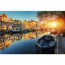 Картина на холсте по фото Модульные картины Печать портретов на холсте Лодки на канале - Фотообои Старый город|Амстердам